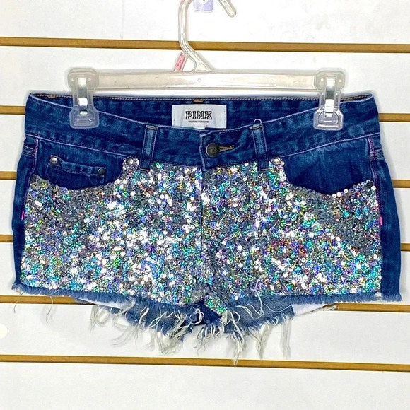 PINK Victoria's Secret Pants - Pink Sequin Denim Shorts